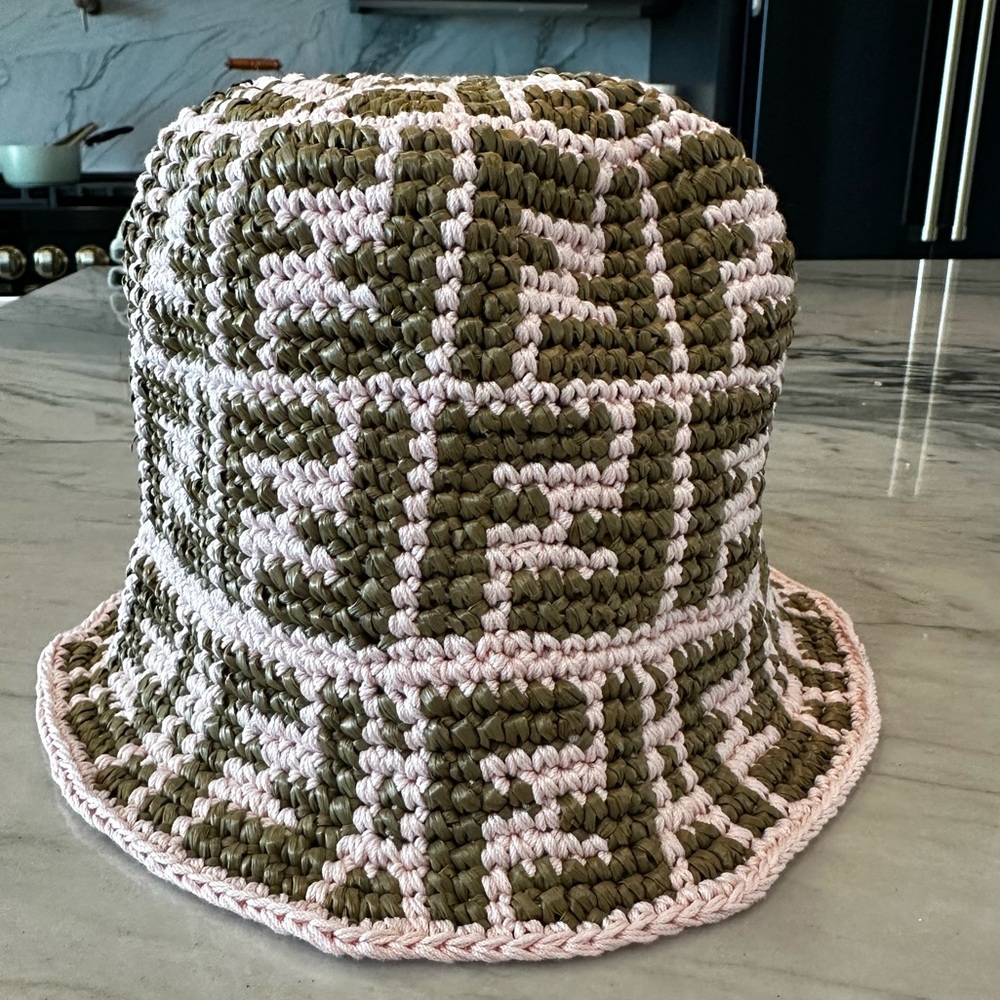 Fendi Olive Green and Pink Crochet Hat